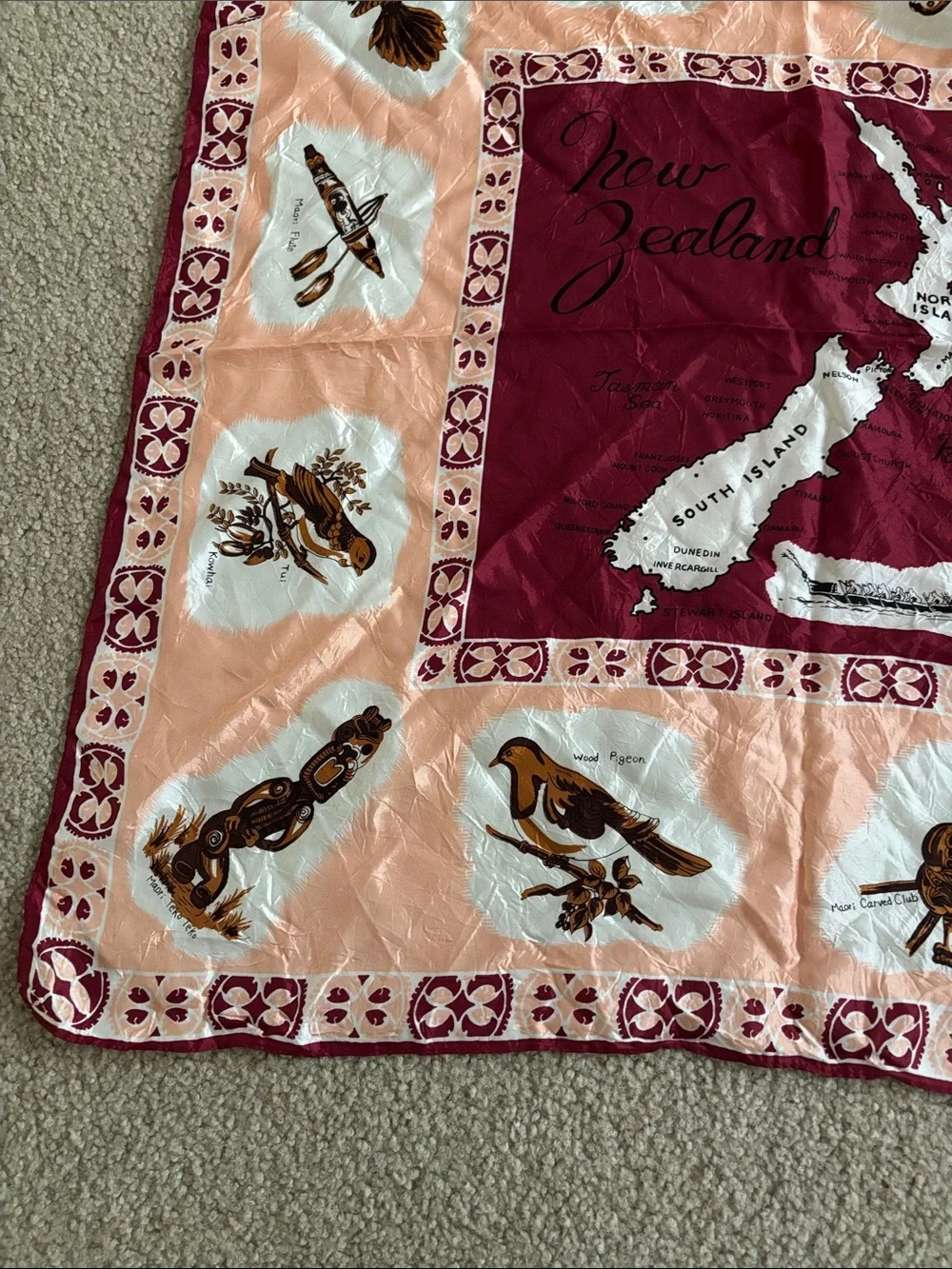 Vintage New Zealand Themed Decorative Scarf